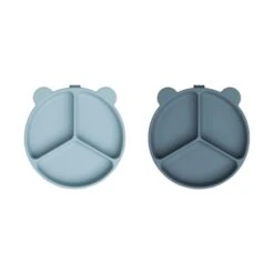 Liewood Stacy Zuignap Vakjesbord - 2 Stuks - Sea Blue / Whale Blue