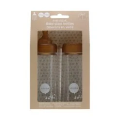 Hevea Medium Flow Kit Glazen Fles 250 Ml 2 Stuks -Beste Kinderserie Winkel HEVEA 250 ml wide neck baby glass bottle 5710087439918 packaging web ready imag 1a07